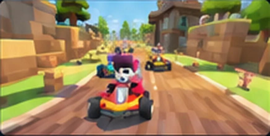 Pixel Race Club — a voxel kart racing down a blocky village track
